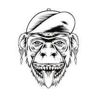 desenho de ilustração de cabeça de macaco hip hop vetor