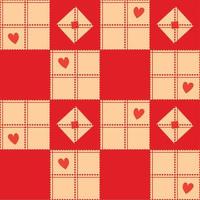 Fundo do dia dos namorados com coração vermelho bege tabuleiro de xadrez vetor