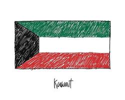 marcador de bandeira kuwait ou desenho a lápis ilustração vetorial vetor