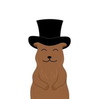 marmota isolada. bonito dos desenhos animados feliz marmota de chapéu preto. ilustração plana do vetor