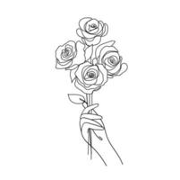 arte rosa desenho estilo minimalismo de uma mão segurando uma flor. eps10 de ilustração de desenho vetorial. vetor