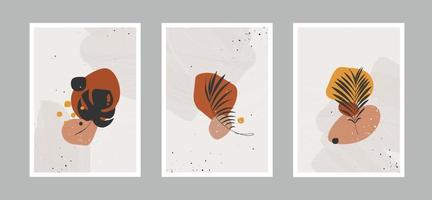 flores de linha abstrata moderna em linhas e artes fundo com diferentes formas para decoração de parede, cartão postal ou design de capa de brochura. desenho de ilustrações vetoriais. vetor