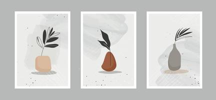 flores de linha abstrata moderna em linhas e artes fundo com diferentes formas para decoração de parede, cartão postal ou design de capa de brochura. desenho de ilustrações vetoriais. vetor