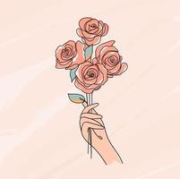 arte rosa desenho estilo minimalismo de uma mão segurando uma flor. eps10 de ilustração de desenho vetorial. vetor