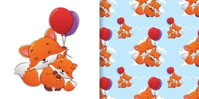 o padrão da raposa segurando os dois balões e voando com eles vetor