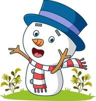o boneco de neve fofo está dando uma expressão feliz vetor