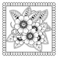 flor mehndi para henna, mehndi, tatuagem, decoração. ornamento decorativo em estilo oriental étnico, ornamento de doodle, desenho de mão de contorno. página do livro para colorir. vetor