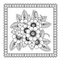 flor mehndi para henna, mehndi, tatuagem, decoração. ornamento decorativo em estilo oriental étnico, ornamento de doodle, desenho de mão de contorno. página do livro para colorir. vetor