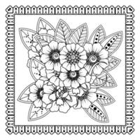 flor mehndi para henna, mehndi, tatuagem, decoração. ornamento decorativo em estilo oriental étnico, ornamento de doodle, desenho de mão de contorno. página do livro para colorir. vetor