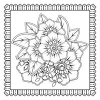 flor mehndi para henna, mehndi, tatuagem, decoração. ornamento decorativo em estilo oriental étnico, ornamento de doodle, desenho de mão de contorno. página do livro para colorir. vetor