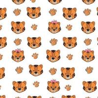 Papel de parede bonito decorativo de rosto de tigre animal de padrão colorido sem emenda, bom para impressão vetor