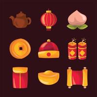 coleção de elementos do ícone doodle fofo do ano novo chinês vetor