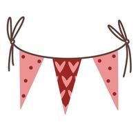 bunting. mão desenhada fofo guirlanda rosa em uma corda. banners triangulares com corações, bolinhas. bandeira romântica, conceito plano para o dia dos namorados, aniversário, casamento, festa, evento. ícone de vetor festivo