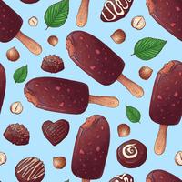 Padrão sem emenda Sorvete de chocolate e doces. Ilustração vetorial vetor