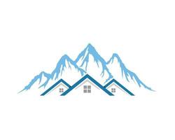 montanha azul abstrata e simples com casa luxuosa vetor