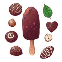 Ajuste a porca do chocolate do gelado, desenho da mão. Ilustração vetorial vetor