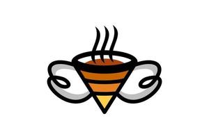 vector logo design combinação vidro café e abelha