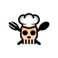 mascote simples desenho de logotipo de vetor forma crânio chef