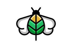 combinação de design de logotipo de duplo significado de abelha e folha vetor