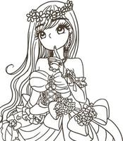 página para colorir desenho animado princesa lindas listras kawaii vetor