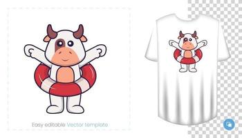 personagem de vaca fofa. impressões em t-shirts, camisolas, estojos para telemóveis, lembranças. ilustração isolada do vetor no fundo branco.