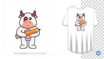 personagem de vaca fofa. impressões em t-shirts, camisolas, estojos para telemóveis, lembranças. ilustração isolada do vetor no fundo branco.