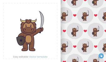 personagem de mascote de touro bonito. pode ser usado em adesivos, patches, tecidos, papel, tecido e outros. vetor