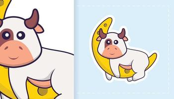 personagem de mascote de vaca fofo. pode ser usado para adesivos, patches, têxteis, papel. ilustração vetorial vetor