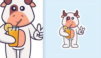 personagem de mascote de vaca fofo. pode ser usado para adesivos, patches, têxteis, papel. ilustração vetorial vetor