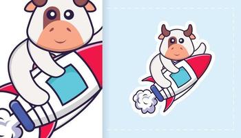 personagem de mascote de vaca fofo. pode ser usado para adesivos, patches, têxteis, papel. ilustração vetorial vetor