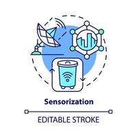 ícone do conceito de sensorização. programa de digitalização de cidades modernas. cidadão conforto tecnologia idéia abstrata ilustração linha fina. desenho de cor de contorno isolado vetor. curso editável vetor