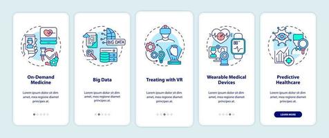 digitalização da tela da página do aplicativo móvel de integração de saúde. medicina passo a passo 5 etapas instruções gráficas com conceitos. modelo de vetor ui, ux, gui com ilustrações coloridas lineares