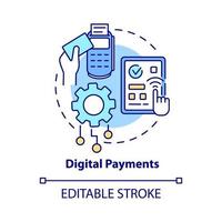 ícone do conceito de pagamentos digitais. sistema bancário online seguro. ilustração de linha fina de idéia abstrata de compras e pagamento na Internet. desenho de cor de contorno isolado vetor. curso editável vetor