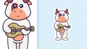 personagem de mascote de vaca fofo. pode ser usado para adesivos, patches, têxteis, papel. ilustração vetorial vetor