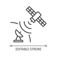 ícone linear de sinal de satélite. rede de telecomunicações. sinal de recepção de parabólica. ilustração personalizável de linha fina. símbolo de contorno. desenho de contorno isolado do vetor. curso editável vetor