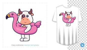 personagem de vaca fofa. impressões em t-shirts, camisolas, estojos para telemóveis, lembranças. ilustração isolada do vetor no fundo branco.