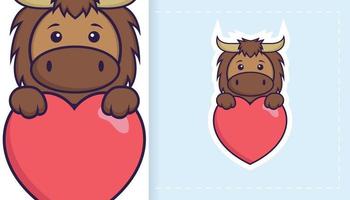 personagem de mascote de touro bonito. pode ser usado para adesivos, patches, têxteis, papel. ilustração vetorial vetor