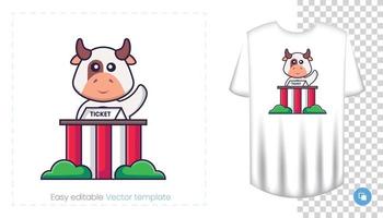 personagem de vaca fofa. impressões em t-shirts, camisolas, estojos para telemóveis, lembranças. ilustração isolada do vetor no fundo branco.