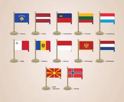 ilustração gráfica de vetor das bandeiras de países europeus com pólos
