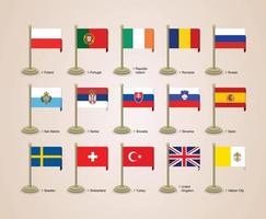 ilustração gráfica de vetor das bandeiras de países europeus com pólos