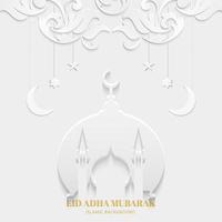 eid adha mubarak cartão branco cor com mesquita e textura padrão floral design islâmico vetor