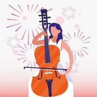 mulher músico com desenho vetorial de festival de música violoncelo vetor