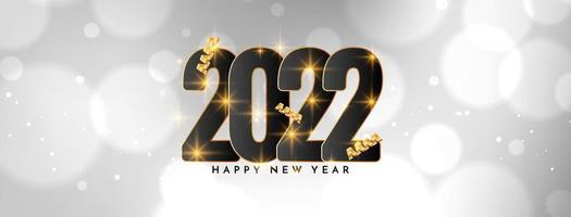 feliz ano novo 2022 design de banner branco bokeh vetor