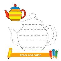 rastreamento e cor para crianças, vetor de bule de chá
