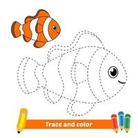 rastreamento e cor para crianças, vetor de peixe-palhaço