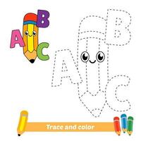 rastreamento e cor para crianças, lápis com vetor de alfabeto