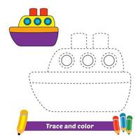 rastreamento e cor para crianças, vetor de navio