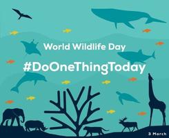 ilustração do pôster do dia mundial da vida selvagem para a conscientização ajudar a sustentar toda a vida na terra vetor