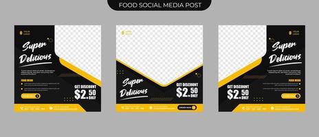 conjunto de conceito de promoção de menu de comida de restaurante editável para mídia social pós-banner panfleto e modelo de vetor quadrado