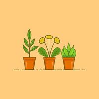 três conjuntos de plantas casa ilustração vetorial, planta, planta, árvore, flores vetor